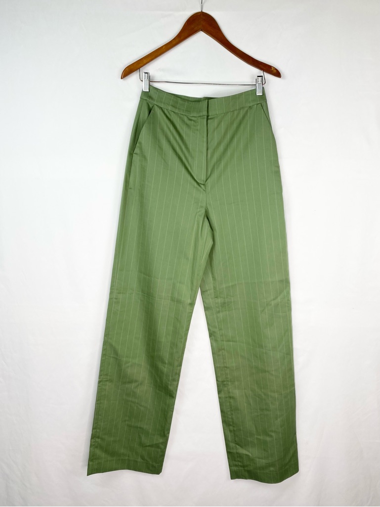 Bcbgmaxazria Pinstripe Straight Leg Pants Green Size 4 High Rise
